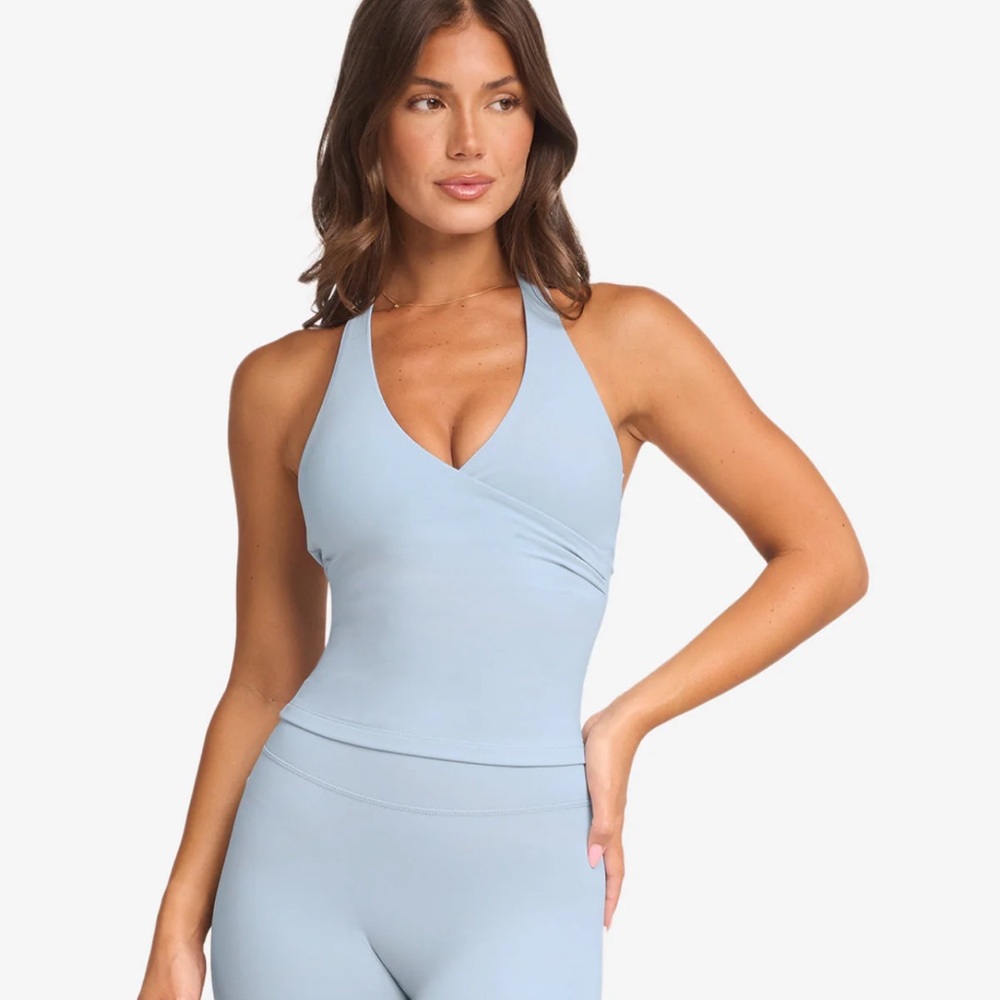 Csb Light Blue Wrap-Front Active Tank Top